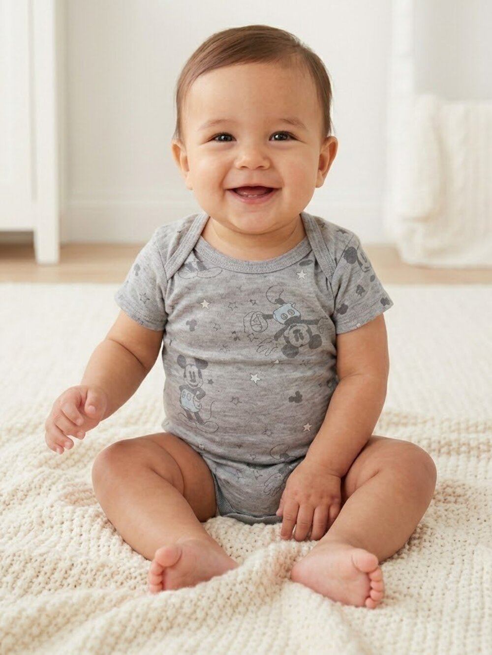Disney Baby 3‑Pack Bodysuits • 12M • Mickey Mouse • Neutral Colors  Short Sleeve